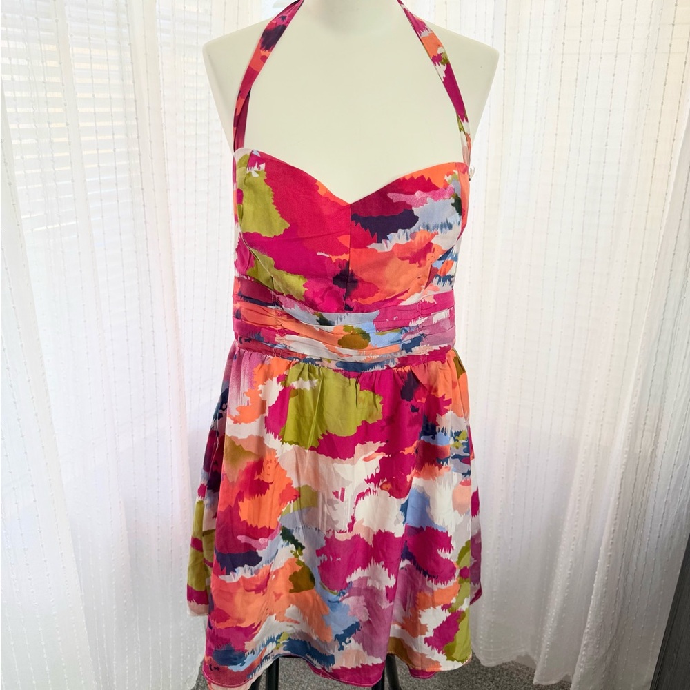 Women’s Size 10 Guess Pink Abstract  Printed Halter Mini Dress